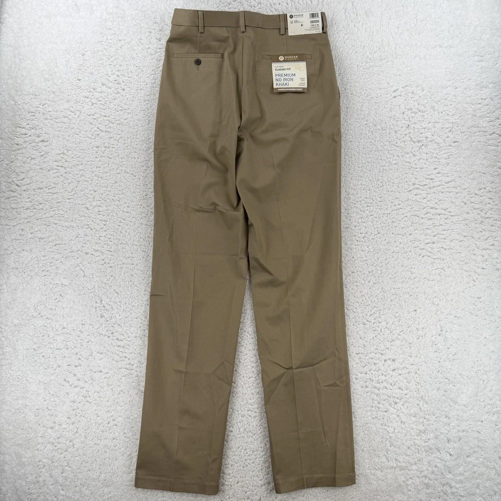 Haggar Premium No Iron Khaki Pants Mens 32x36 Beige Classic Fit Stretch Office